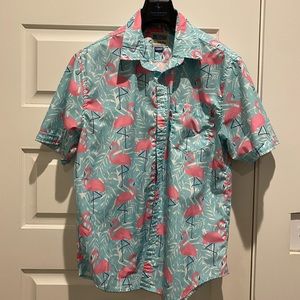 Flamingo and teal button down shirt